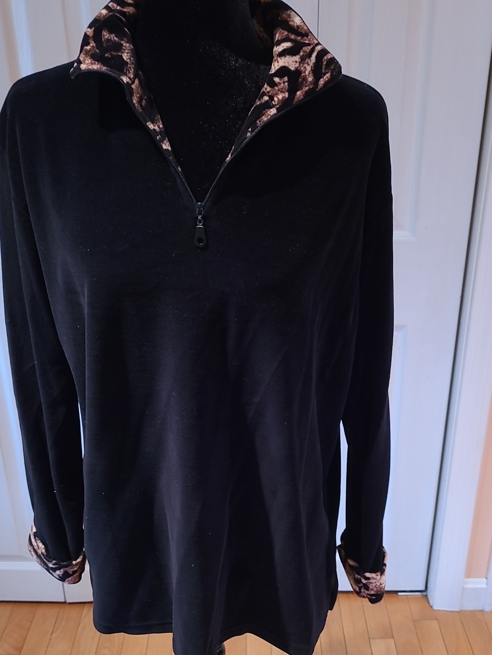 jason maxwell Black Half-Zip Sweatshirt with Animal-Print Trim